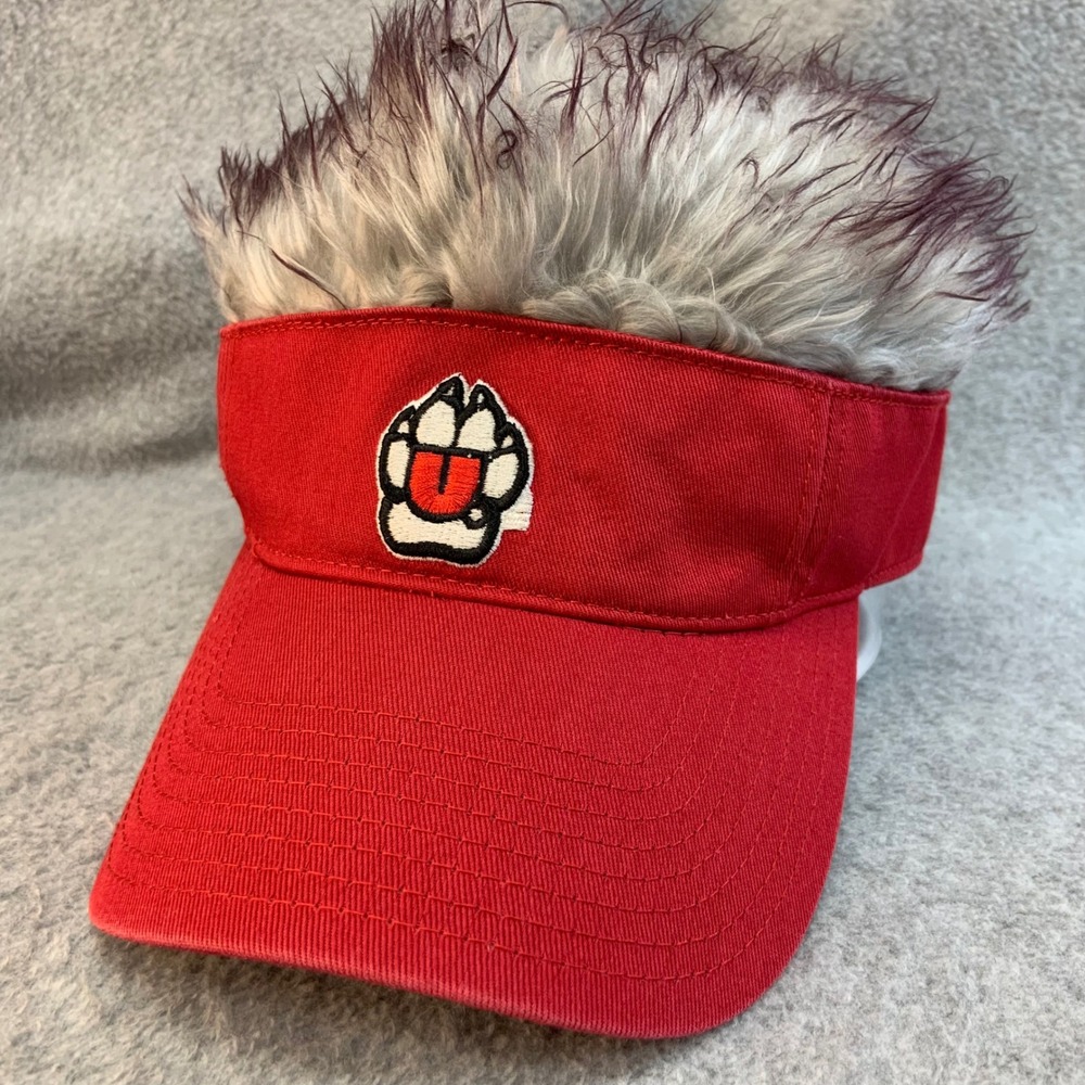 South Dakota Coyotes Paw Print Logo Unisex Red Faux Fur Hair Visor Hat OSFA